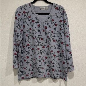 Fashion Bug Size 18/20W Pastel Blue Floral Long Sleeve Front Button Blouse